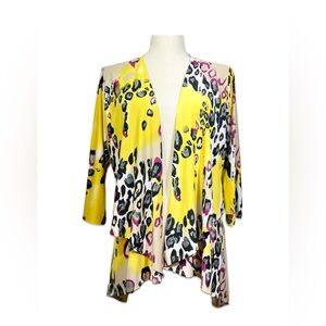 Caribe Leopard Print Drape Jacket Large Layered Animal 3/4 Sleeve Boho Chic